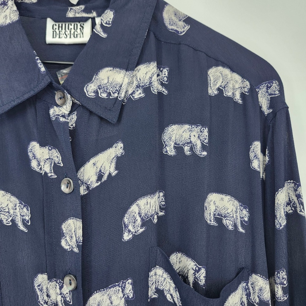 Chicos Design NWT Womens Navy Blue Bear‎ AOP Size 3 (XL/16) Contemporary Artsy